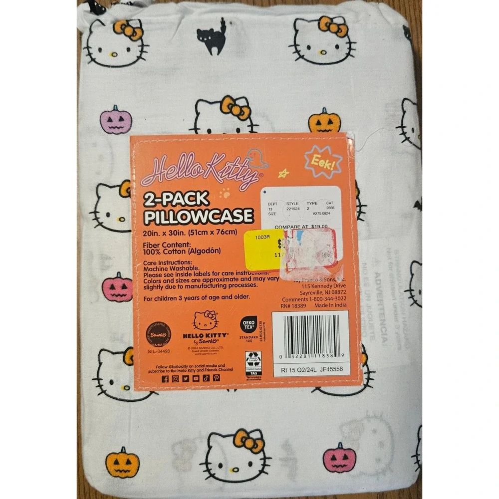 Hello Kitty Halloween 2-Pack Pillowcase Set 100% Cotton 20x30